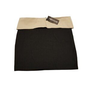 NWT PrettyLittleThing Black Stretch Woven Fold Over Detail Micro Mini Skirt Smal